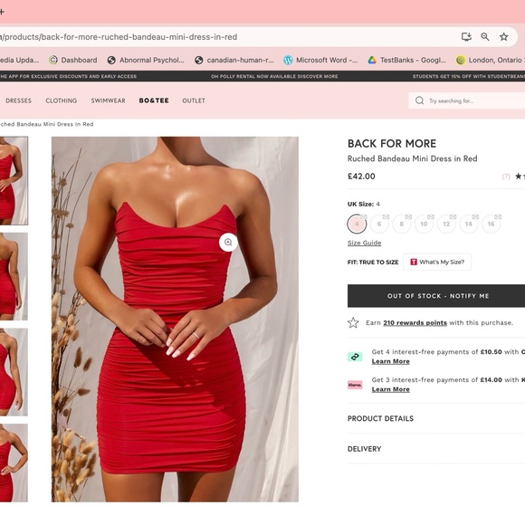 SOLD OUT OH POLLY Back For More
Ruched Bandeau Mini Dress in Red UK 10 US 6 - Picture 6 of 7